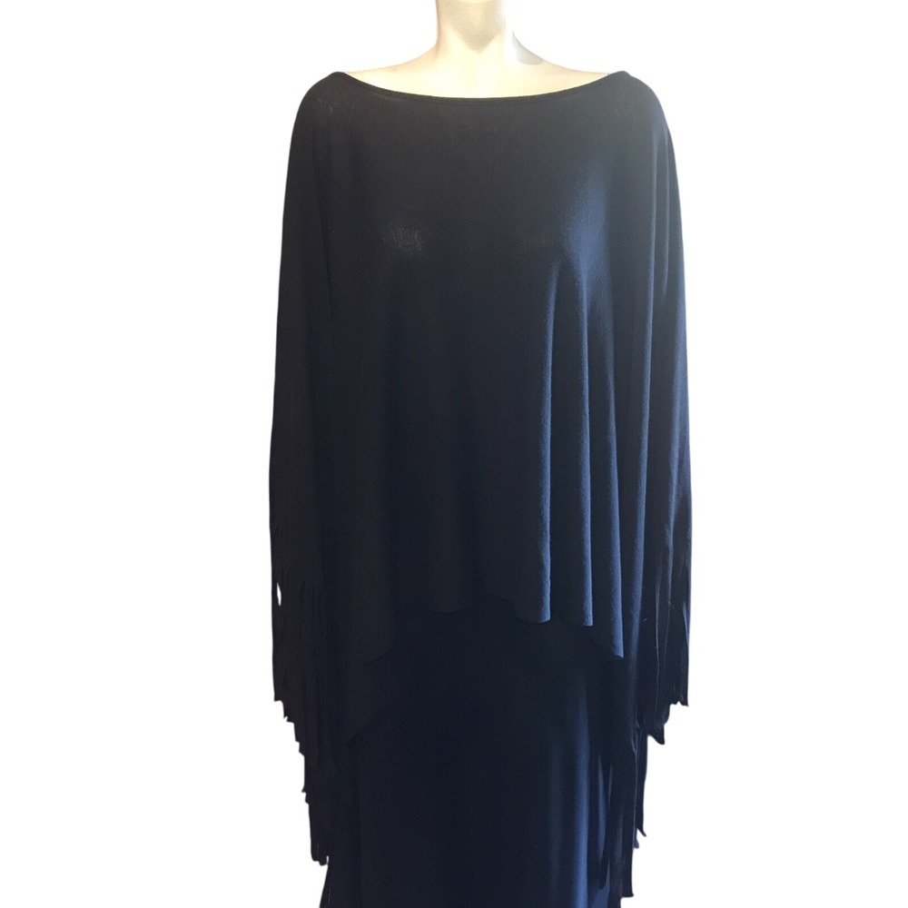 Aggie Black Fringe‎ Poncho Top L Layering Cover Up
